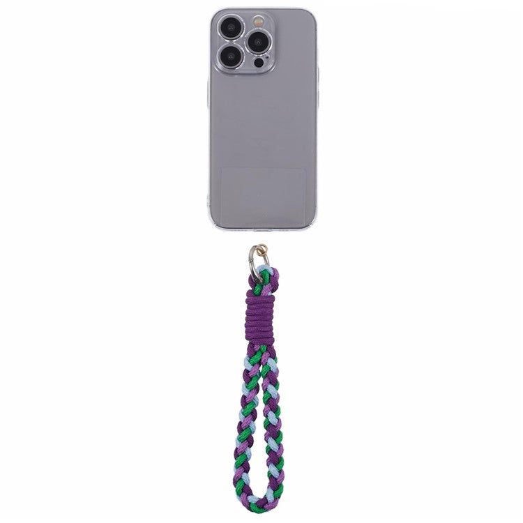 A6 Phone Lanyard Four-Strand Braided Wrist Strap Phone Rope with Tether Tab - Purple+Green+Blue