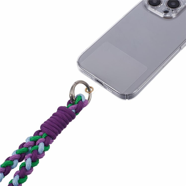 A6 Phone Lanyard Four-Strand Braided Wrist Strap Phone Rope with Tether Tab - Purple+Green+Blue