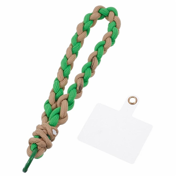 A6 Phone Lanyard Four-Strand Braided Wrist Strap Phone Rope with Tether Tab - Green+Brown