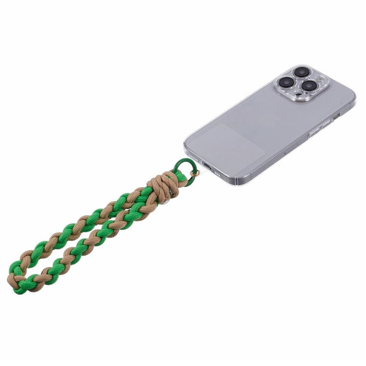 A6 Phone Lanyard Four-Strand Braided Wrist Strap Phone Rope with Tether Tab - Green+Brown