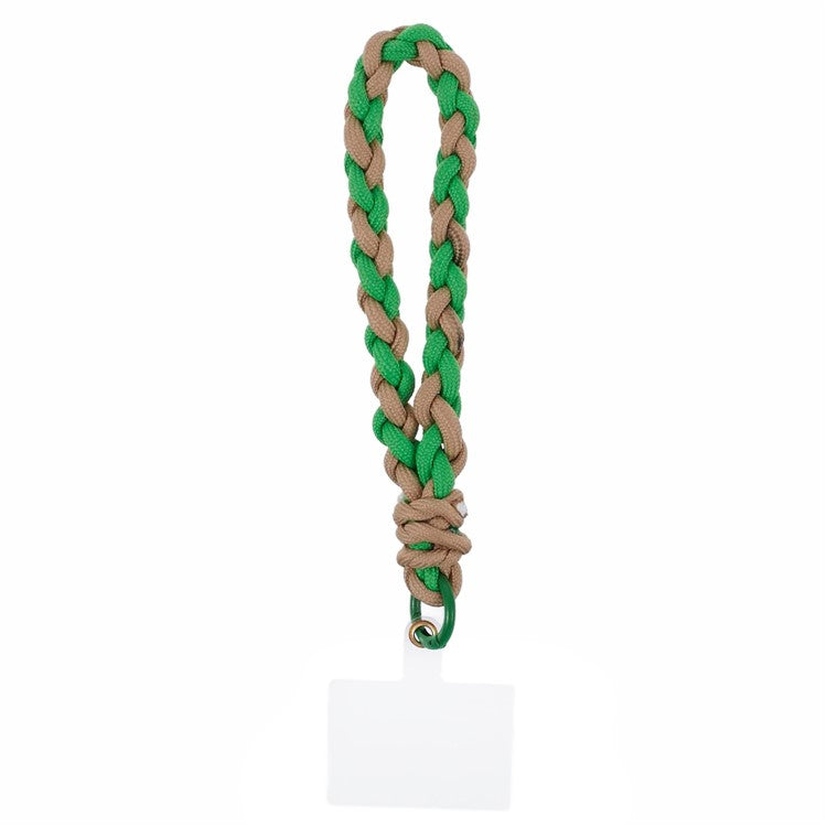 A6 Phone Lanyard Four-Strand Braided Wrist Strap Phone Rope with Tether Tab - Green+Brown