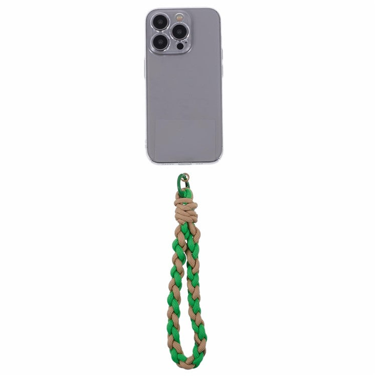 A6 Phone Lanyard Four-Strand Braided Wrist Strap Phone Rope with Tether Tab - Green+Brown