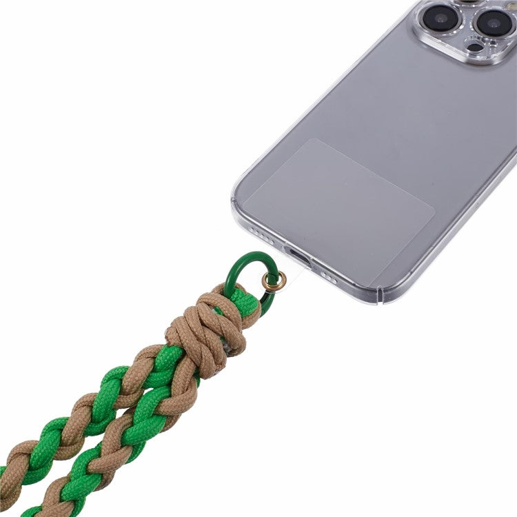 A6 Phone Lanyard Four-Strand Braided Wrist Strap Phone Rope with Tether Tab - Green+Brown