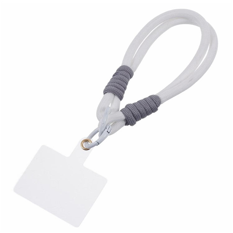 A4 Universal Phone Wrist Strap Lanyard Cameras Keyring Holder Short Strap with Tether Tab - White+Grey