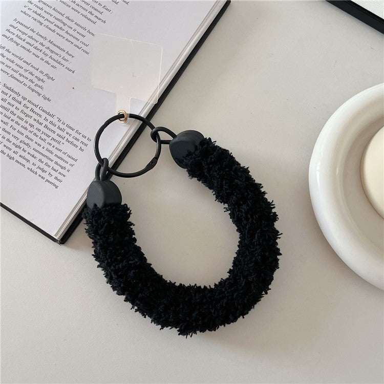 A7 Style Plush Phone Wrist Strap Anti-Loss Phone Lanyard Keychain with Tether Tab - Black