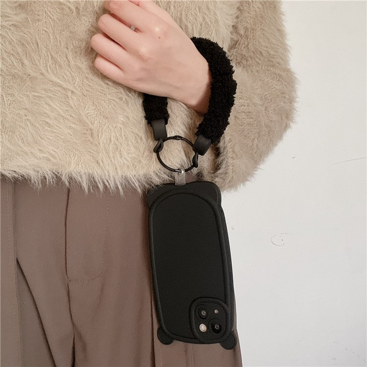 A7 Style Plush Phone Wrist Strap Anti-Loss Phone Lanyard Keychain with Tether Tab - Black