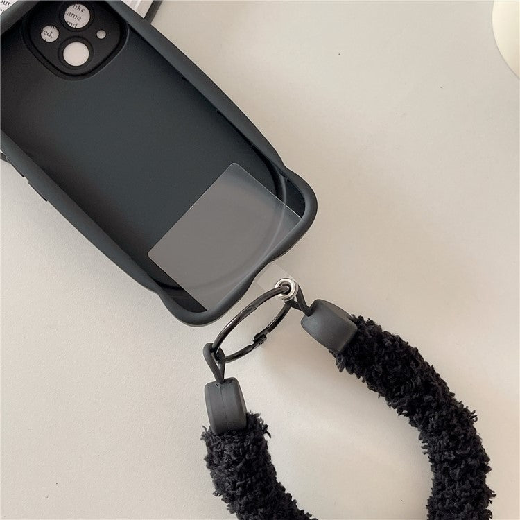 A7 Style Plush Phone Wrist Strap Anti-Loss Phone Lanyard Keychain with Tether Tab - Black