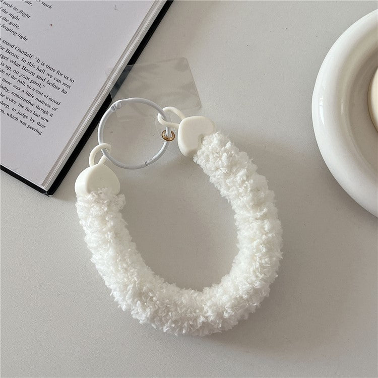 A7 Style Plush Phone Wrist Strap Anti-Loss Phone Lanyard Keychain with Tether Tab - White