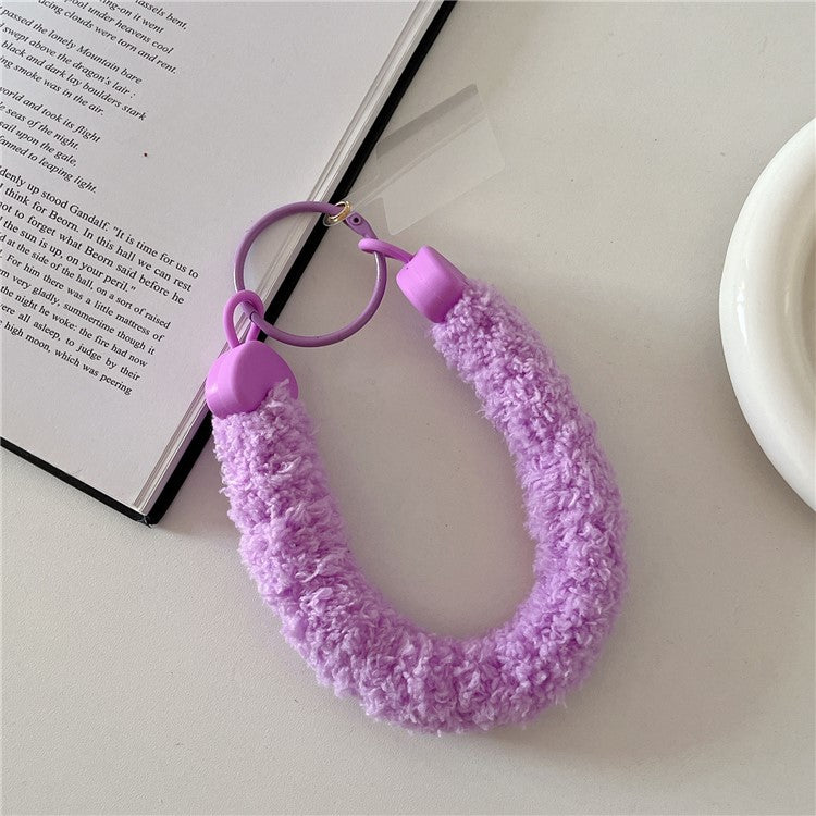 A7 Style Plush Phone Wrist Strap Anti-Loss Phone Lanyard Keychain with Tether Tab - Purple