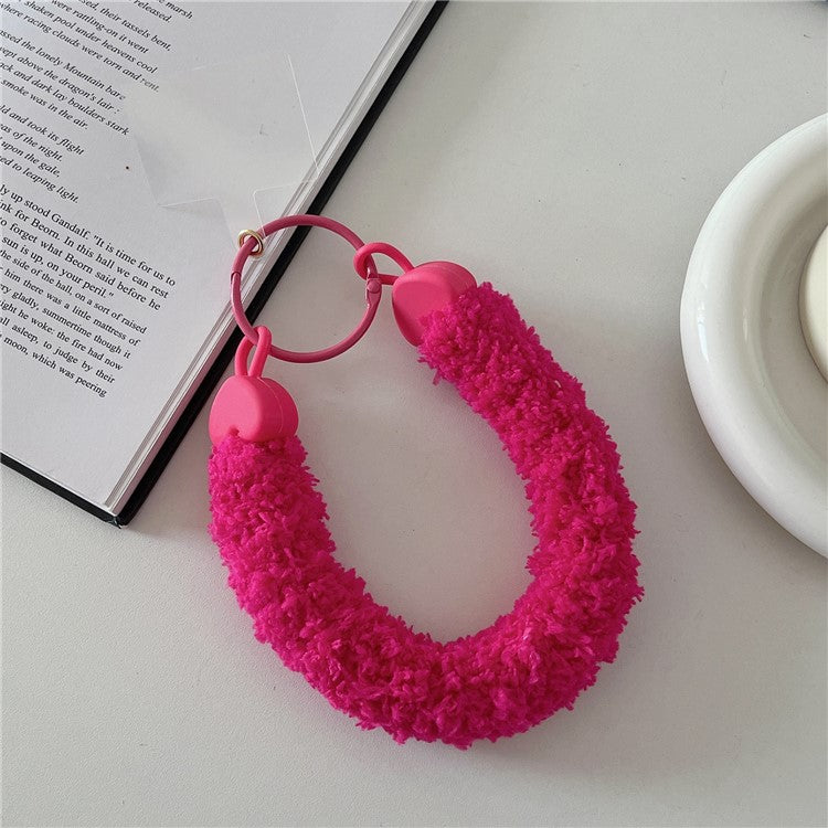 A7 Style Plush Phone Wrist Strap Anti-Loss Phone Lanyard Keychain with Tether Tab - Rose