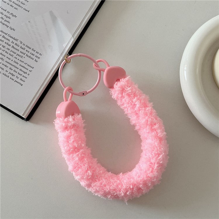 A7 Style Plush Phone Wrist Strap Anti-Loss Phone Lanyard Keychain with Tether Tab - Pink