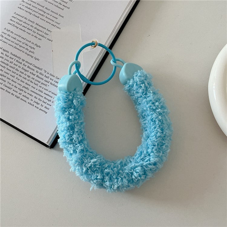 A7 Style Plush Phone Wrist Strap Anti-Loss Phone Lanyard Keychain with Tether Tab - Sky Blue