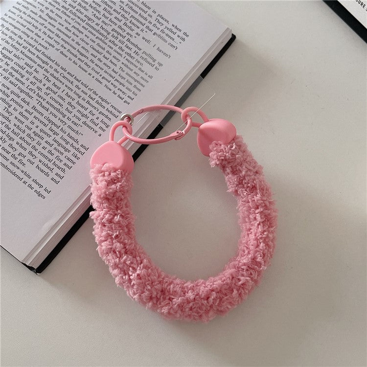 A7 Style Plush Phone Wrist Strap Anti-Loss Phone Lanyard Keychain with Tether Tab - Deep Pink