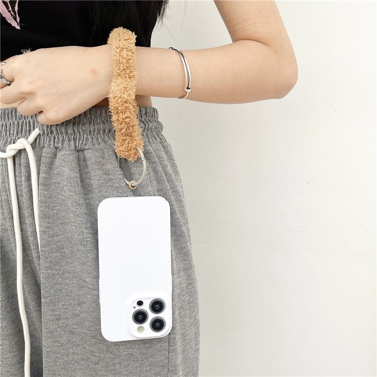 A9 Style Plush Phone Wrist Strap Anti-Loss Phone Lanyard Keychain with Tether Tab - White