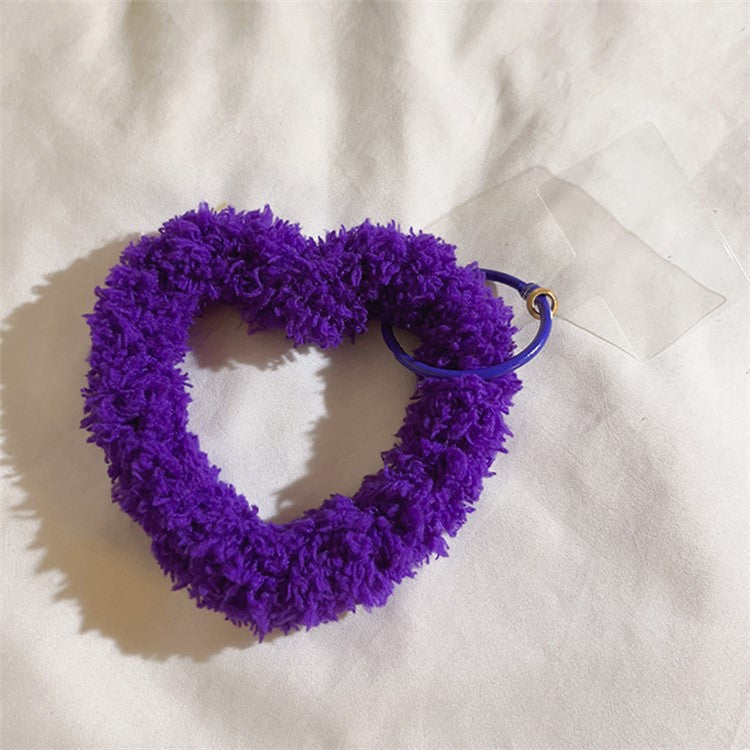 A10 Style Warm Plush Phone Hand Strap Heart Wristlet Bracelet Charm with Tether Tab - Dark Purple