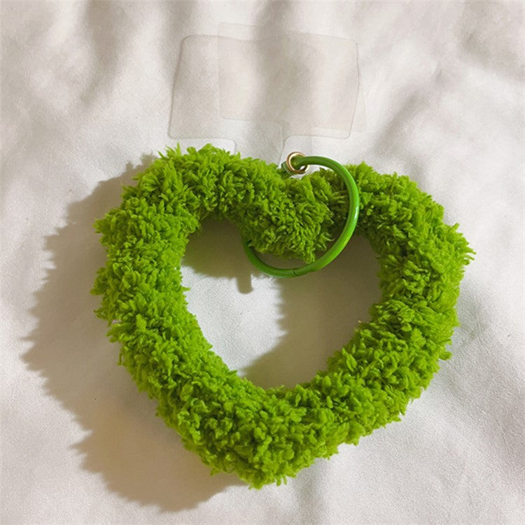 A10 Style Warm Plush Phone Hand Strap Heart Wristlet Bracelet Charm with Tether Tab - Grass Green