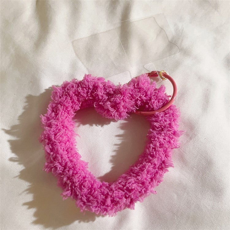 A10 Style Warm Plush Phone Hand Strap Heart Wristlet Bracelet Charm with Tether Tab - Hot Pink