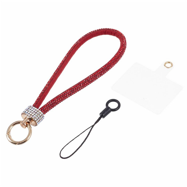 A12 Style Phone Wrist Strap Rhinestone Decor Bling Wristlet Key Chain with Patch - Red