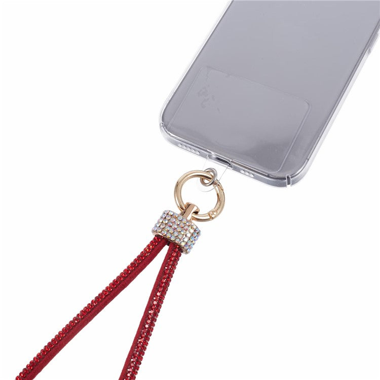 A12 Style Phone Wrist Strap Rhinestone Decor Bling Wristlet Key Chain with Patch - Red