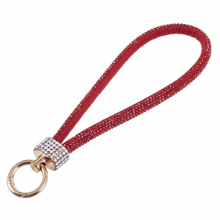 A12 Style Phone Wrist Strap Rhinestone Decor Bling Wristlet Key Chain with Patch - Red