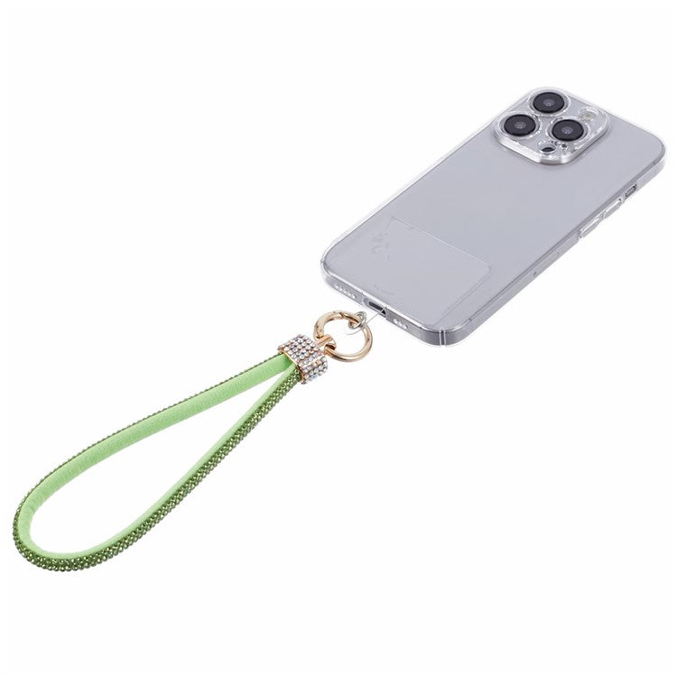 A12 Style Phone Wrist Strap Rhinestone Decor Bling Wristlet Key Chain with Patch - Green