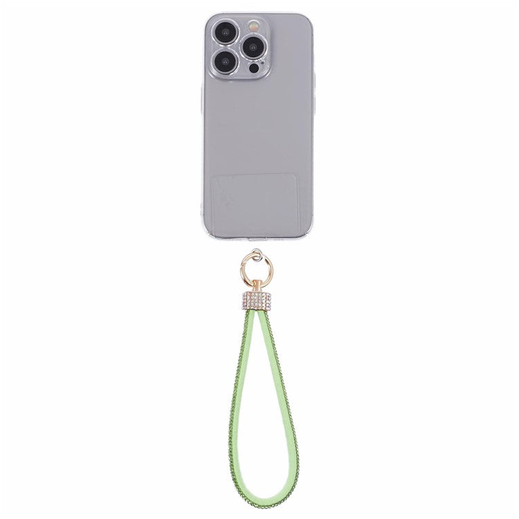 A12 Style Phone Wrist Strap Rhinestone Decor Bling Wristlet Key Chain with Patch - Green