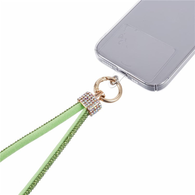 A12 Style Phone Wrist Strap Rhinestone Decor Bling Wristlet Key Chain with Patch - Green