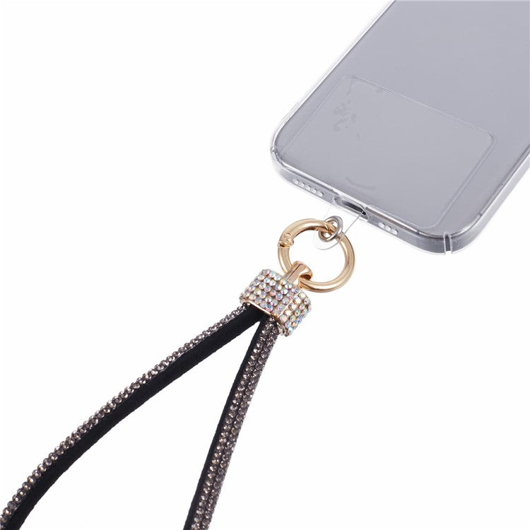 A12 Style Phone Wrist Strap Rhinestone Decor Bling Wristlet Key Chain with Patch - Black