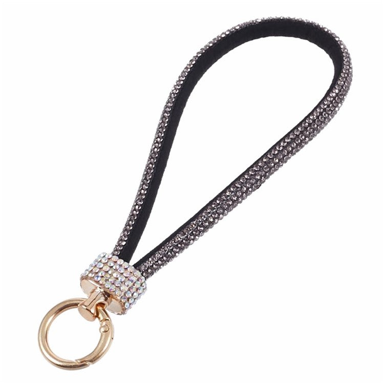 A12 Style Phone Wrist Strap Rhinestone Decor Bling Wristlet Key Chain with Patch - Black