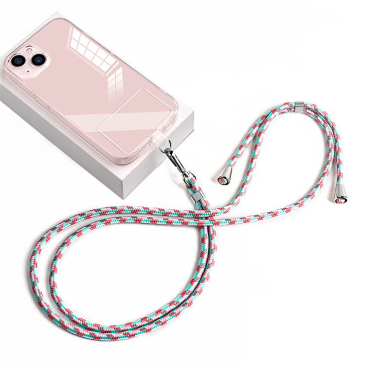 Universal Phone Lanyard 6mm Nylon Adjustable Phone Neck Strap with Pad - Cyan Red White