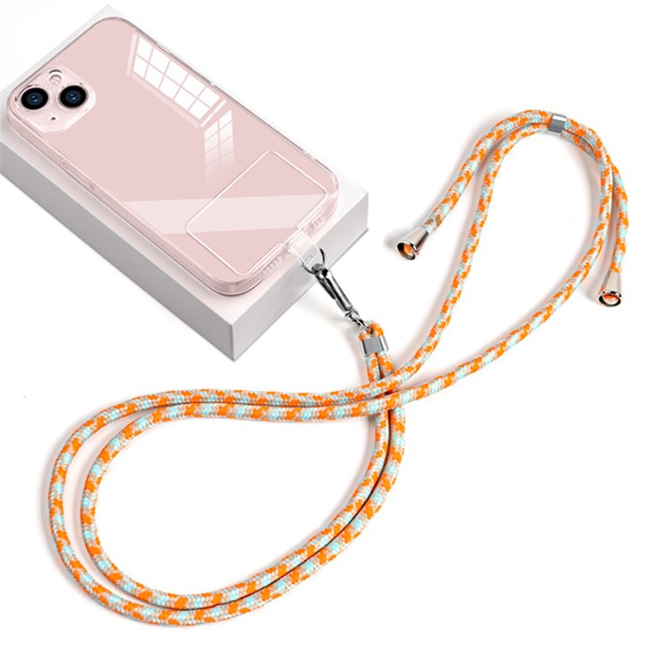 6mm Nylon Phone Lanyard Universal Adjustable Neck Straps with Pad - Beige Orange Blue