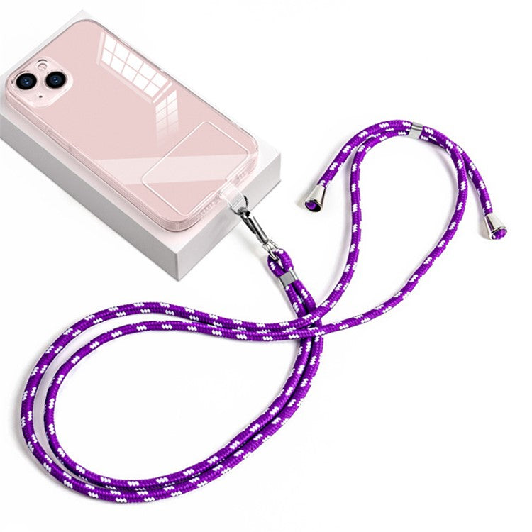 Phone Lanyard 6mm Nylon Neck Hanging Adjustable Shoulder Strap with Pad - Purple White / Twill Texture