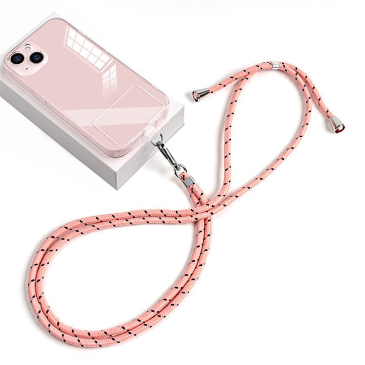 Phone Lanyard 6mm Nylon Neck Hanging Adjustable Shoulder Strap with Pad - Pink Black / Twill Texture