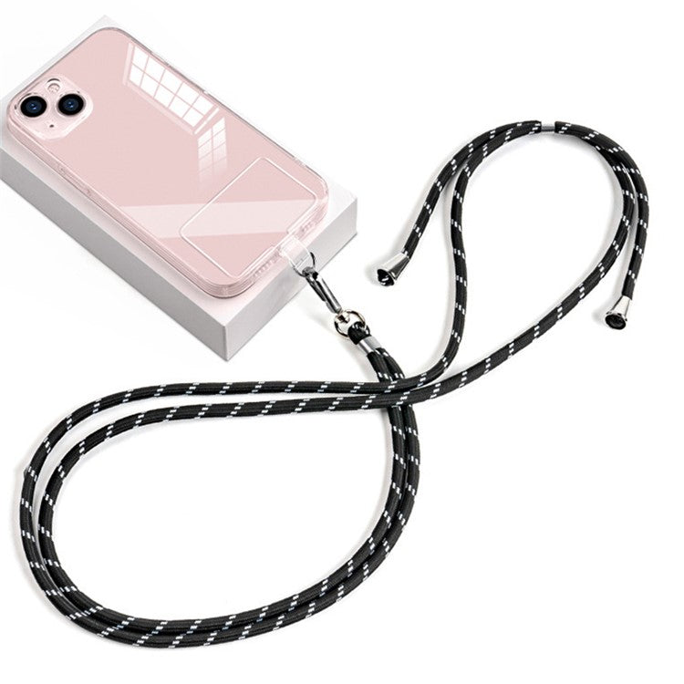 Phone Lanyard 6mm Nylon Neck Hanging Adjustable Shoulder Strap with Pad - Black Silver