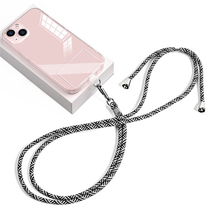 Phone Lanyard Crossbody 6mm Thick Nylon Rope Strap Length Adjustable with Pad - Black Grey / Y Pattern