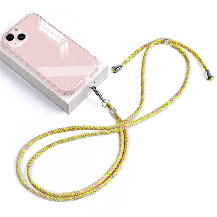 Phone Lanyard Crossbody 6mm Thick Nylon Rope Strap Length Adjustable with Pad - Yellow Green Pink / Y Pattern