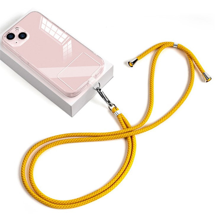 Phone Lanyard Crossbody 6mm Thick Nylon Rope Strap Length Adjustable with Pad - Yellow Orange / Mesh Pattern