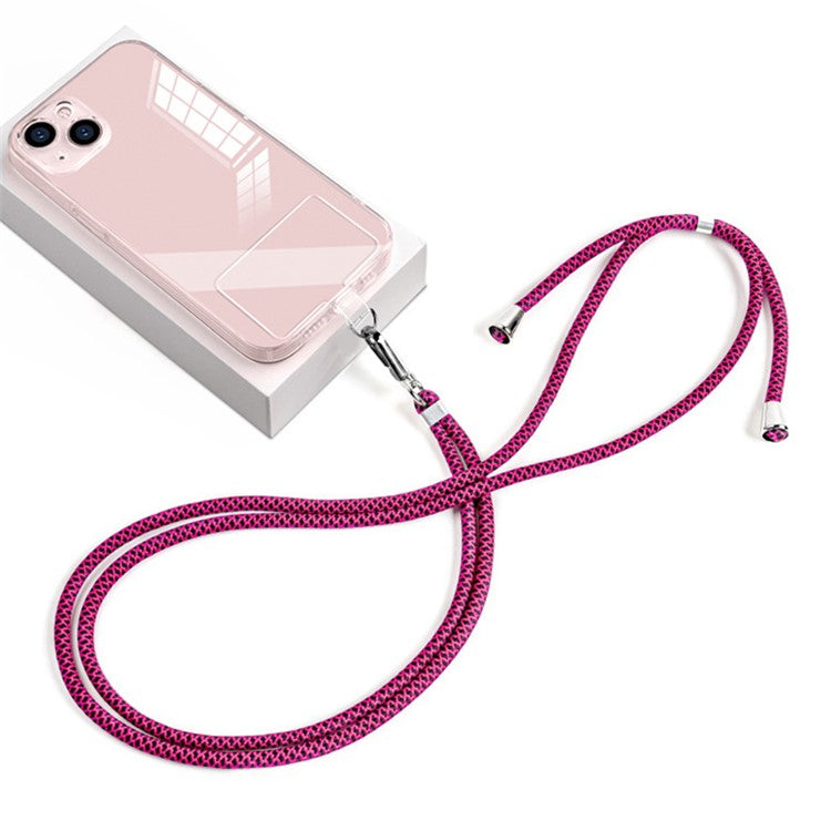 Phone Lanyard Crossbody 6mm Thick Nylon Rope Strap Length Adjustable with Pad - Rose Black / Mesh Pattern