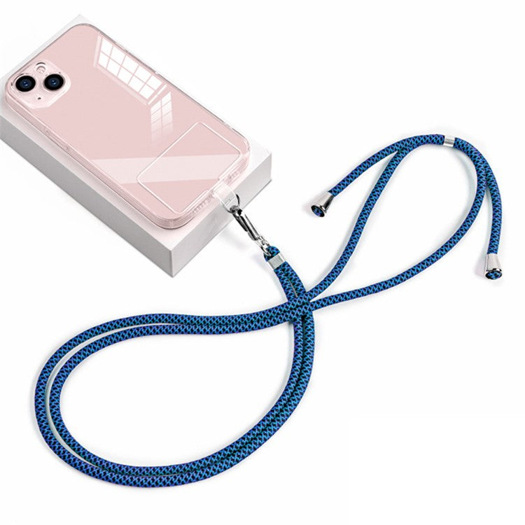 Phone Lanyard Crossbody 6mm Thick Nylon Rope Strap Length Adjustable with Pad - Blue Black / Mesh Pattern