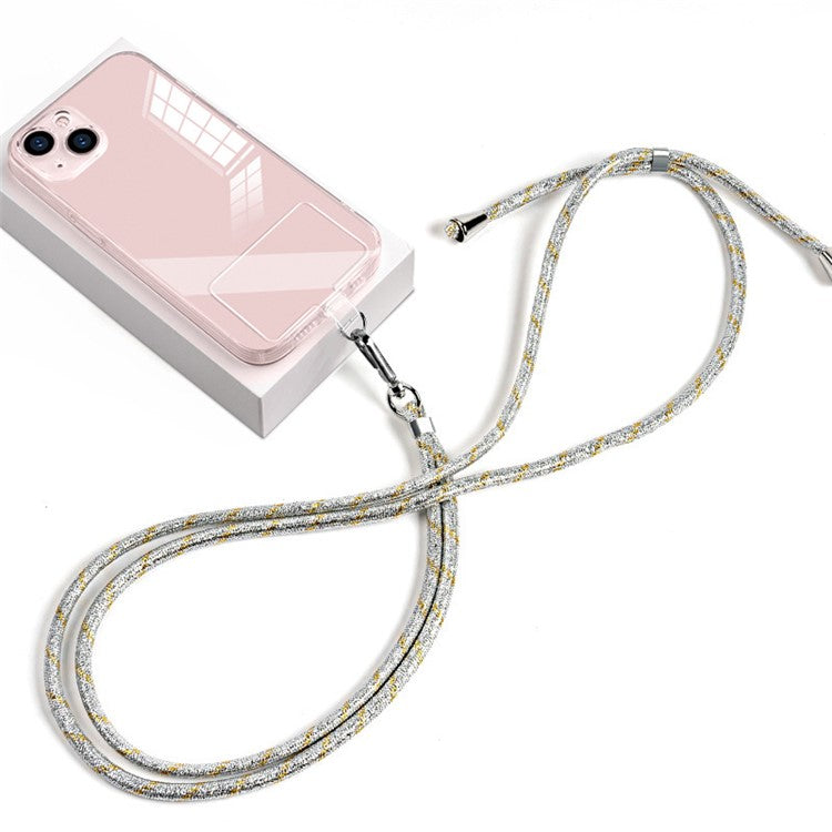 Phone Lanyard Crossbody 6mm Thick Nylon Rope Strap Length Adjustable with Pad - Bright Silver Gold