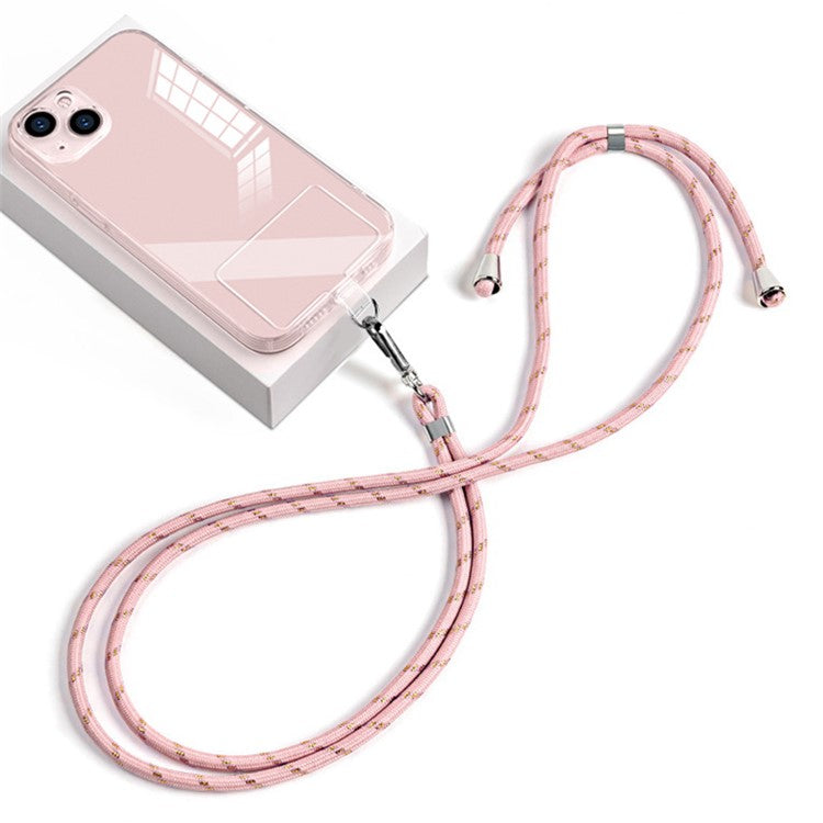 Phone Lanyard Crossbody 6mm Thick Nylon Rope Strap Length Adjustable with Pad - Pink Gold