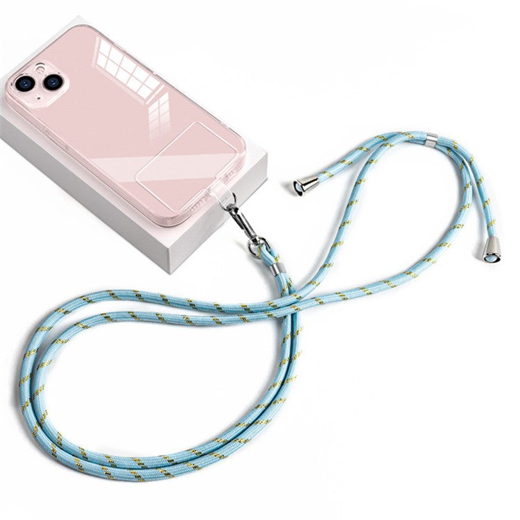 Phone Lanyard Crossbody 6mm Thick Nylon Rope Strap Length Adjustable with Pad - Sky Blue Gold