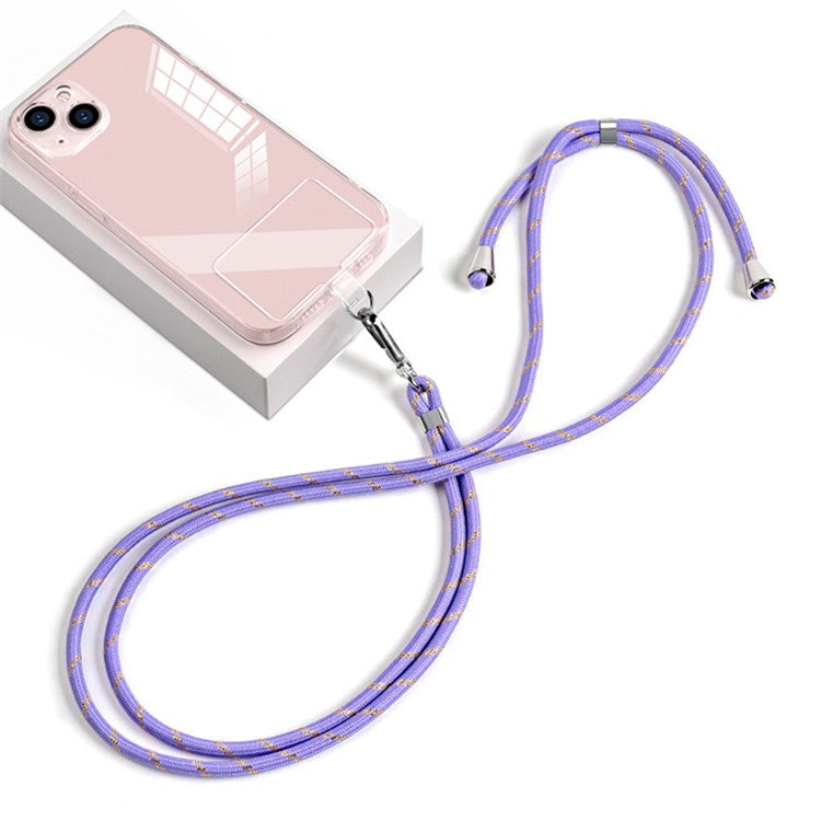 Phone Lanyard Crossbody 6mm Thick Nylon Rope Strap Length Adjustable with Pad - Purple Gold