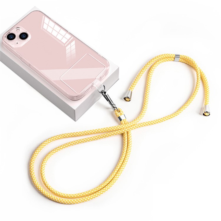 Phone Lanyard Crossbody 6mm Thick Nylon Rope Strap Length Adjustable with Pad - Yellow White / Mesh Pattern