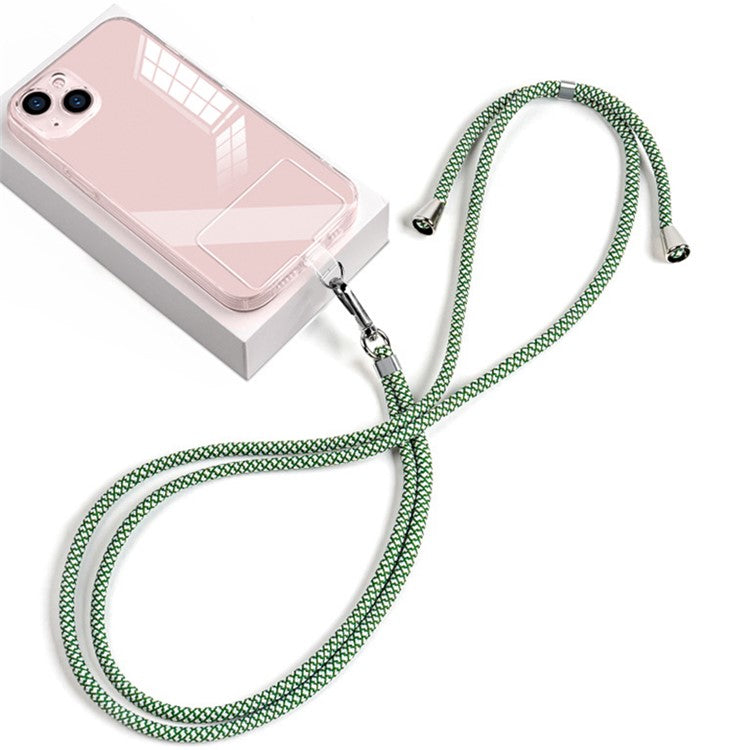 Phone Lanyard Crossbody 6mm Thick Nylon Rope Strap Length Adjustable with Pad - Green White / Mesh Pattern