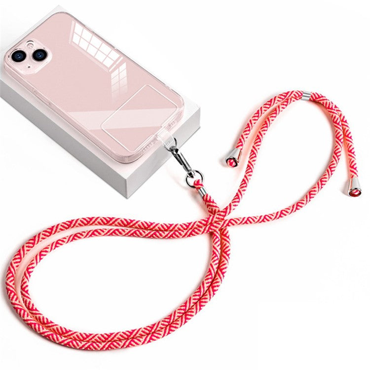 Phone Lanyard Crossbody 6mm Thick Nylon Rope Strap Length Adjustable with Pad - Red Pink / Y Pattern