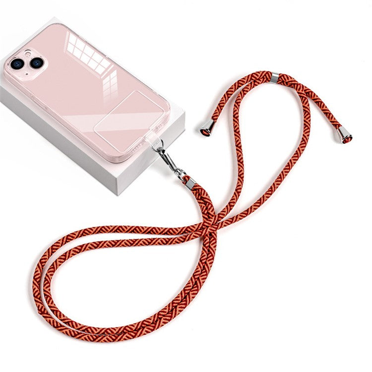 Phone Lanyard Crossbody 6mm Thick Nylon Rope Strap Length Adjustable with Pad - Bordeaux Orange / Y Pattern