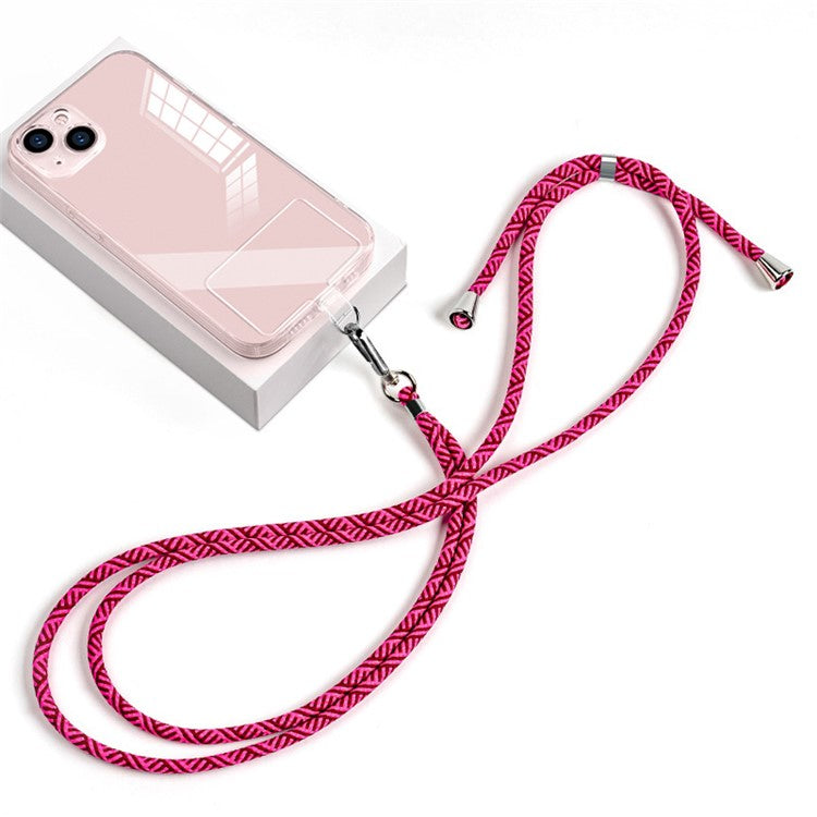 Phone Lanyard Crossbody 6mm Thick Nylon Rope Strap Length Adjustable with Pad - Bordeaux Rose / Y Pattern