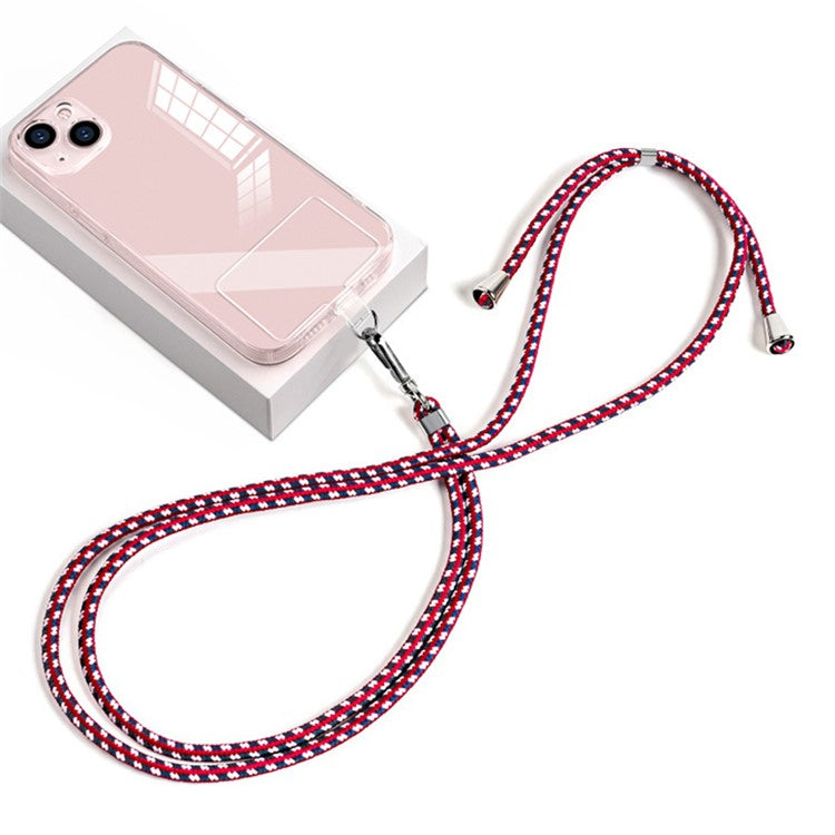 Phone Lanyard Crossbody 6mm Thick Nylon Rope Strap Length Adjustable with Pad - Bordeaux Blue White / Y Pattern