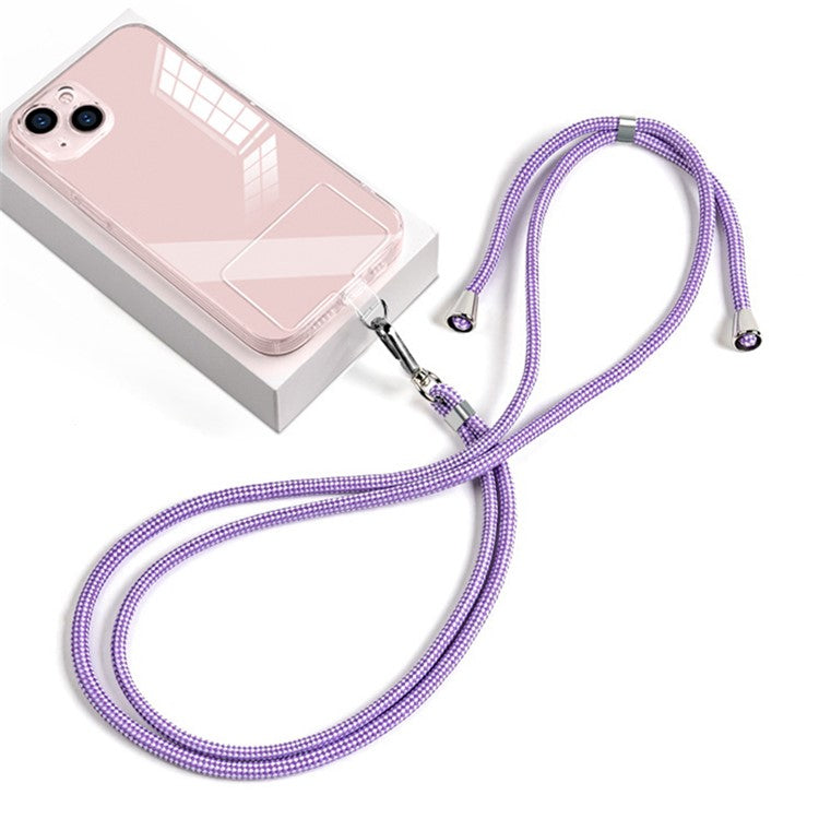 Neck Cell Phone Lanyard 6mm Nylon Adjustable Phone Strap Crossbody with Pad - Purple White Grid